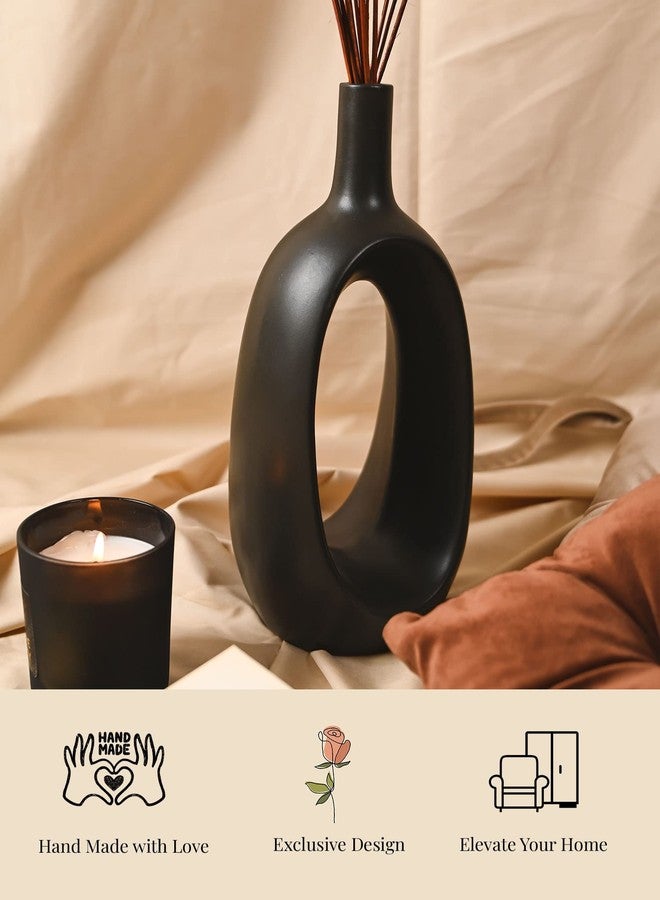 Purezento Modern Decorative Kieko Donut Vases for Home Decor | Centerpieces | Office with Unique Quality for Home Decor Center Table, Flowers Pot, Bedroom Side Corners (Black,12 Inch) - Image 3